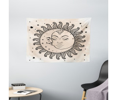 Sun and Moon Mystical Wide Tapestry