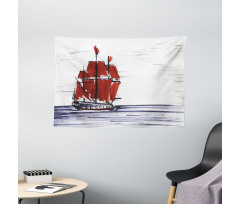 Saliling Ship on Sea Wide Tapestry