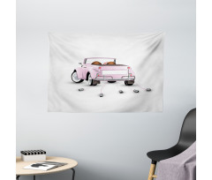 Just Married Cartoon Car Wide Tapestry