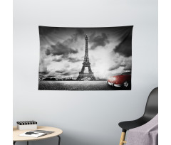 Eiffel Tower Cloudy Day Wide Tapestry
