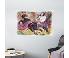 Brave Samurai and Wolf Wide Tapestry