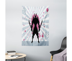 Cartoon Dark Color Samurai Tapestry