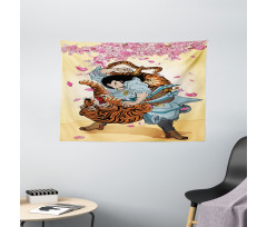 Samurai and Tiger Wide Tapestry