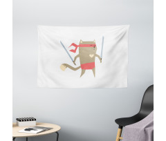 Samurai Figh Kitty Ninja Wide Tapestry