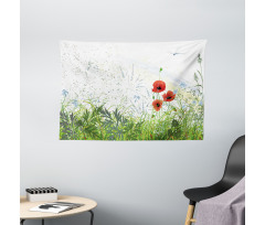 Red Poppies Dragonfly Wide Tapestry