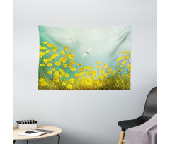 Daisies and Dragonflies Wide Tapestry