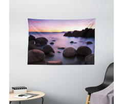 Misty Scene Rocks Water Wide Tapestry