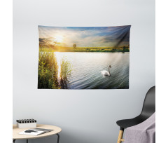 Swan in River at Dawn Photo Wide Tapestry