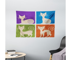 Cartoon Cats Emotions Wide Tapestry