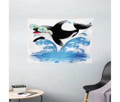Whale with Sunglasses Wide Tapestry