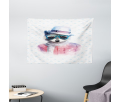 Retro Hipster Raccoon Wide Tapestry