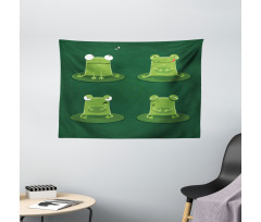Frogs in Pond Lily Pad Wide Tapestry