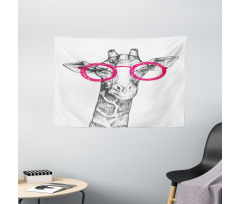 Hipster Animal Glasses Wide Tapestry