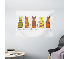 Smiling Cats Cartoon Domestic Wide Tapestry