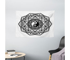 Ying Yang Black White Wide Tapestry