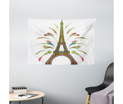 Eiffel Fireworks Wide Tapestry