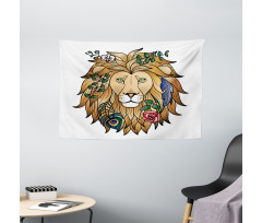 Lion with Flower Wide Tapestry