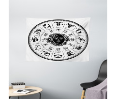 Black White Zodiac Wide Tapestry