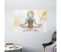 Meditating Girl Mandala Wide Tapestry