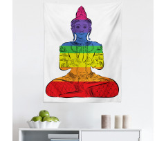 Meditasyon Mikrofiber Duvar Halısı Rengarenk Oturan Buda