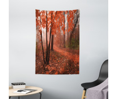 Misty Forest Leaves Orange Tapestry