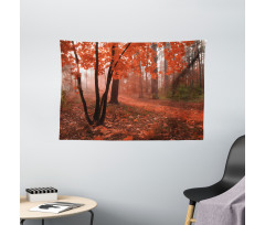 Misty Forest Leaves Orange Wide Tapestry