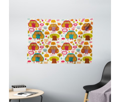Colorful Owl Woodland Animals Wide Tapestry