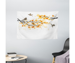 Flying Birds and Leaves Wide Tapestry