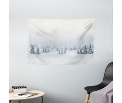 Foggy Weather Trees Wide Tapestry