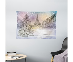 Winter Day at Paris Wide Tapestry