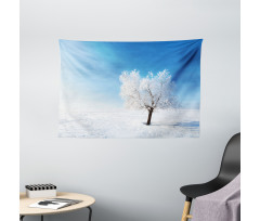Snow Covered Alone Tree Wide Tapestry