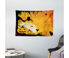 Spooky Pumkins Owl Art Wide Tapestry