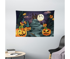 Horror Castle Pumpkin Wide Tapestry