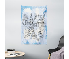 Sketchy Cold Snowy Scene Tapestry