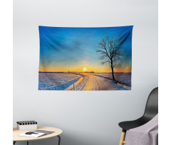 Winter Sunset Scene Tree Wide Tapestry