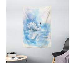 Swan in Hazy River Art Tapestry