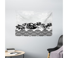 Black Swans and Flowers Wide Tapestry