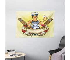 Sailor Blonde in Lifebuoy Wide Tapestry