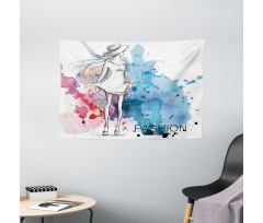 Fashion Lady with Hat Wide Tapestry