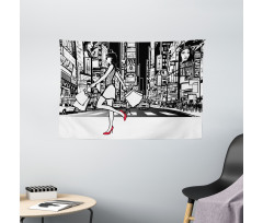 Shopper Girl NYC Wide Tapestry