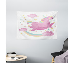 Unicorn with Star Rainbow Wide Tapestry