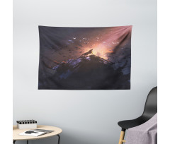 Howling Wolf on Rock Wide Tapestry