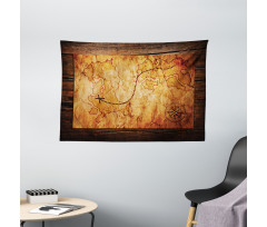 Antique Map Wooden Wall Wide Tapestry