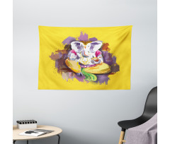 Elephant Figure Grunge Art Wide Tapestry