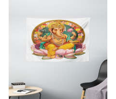 Elephant Figure in a Lotus Wide Tapestry