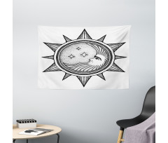 Moon with Stars in Sun Wide Tapestry