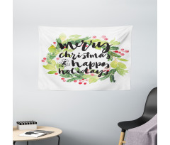 Wreath Red Berries Wide Tapestry