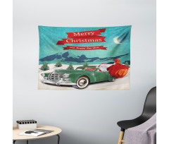 Santa in Classic Car Wide Tapestry