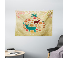 Reindeer in Winter Wide Tapestry