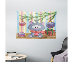Kitten Gift and Tree Wide Tapestry